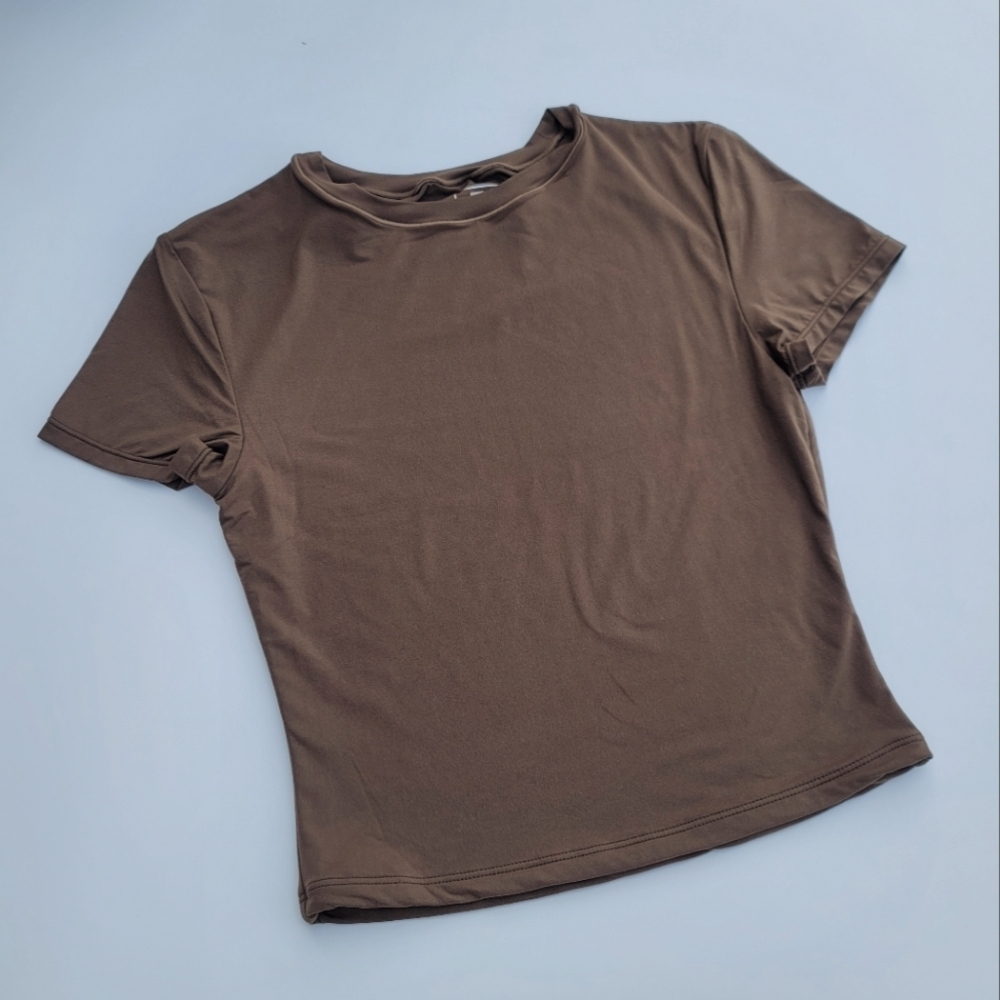 Pedigree ButterSoft Baby Tee Crop Top | Brown - Picture 3 of 10